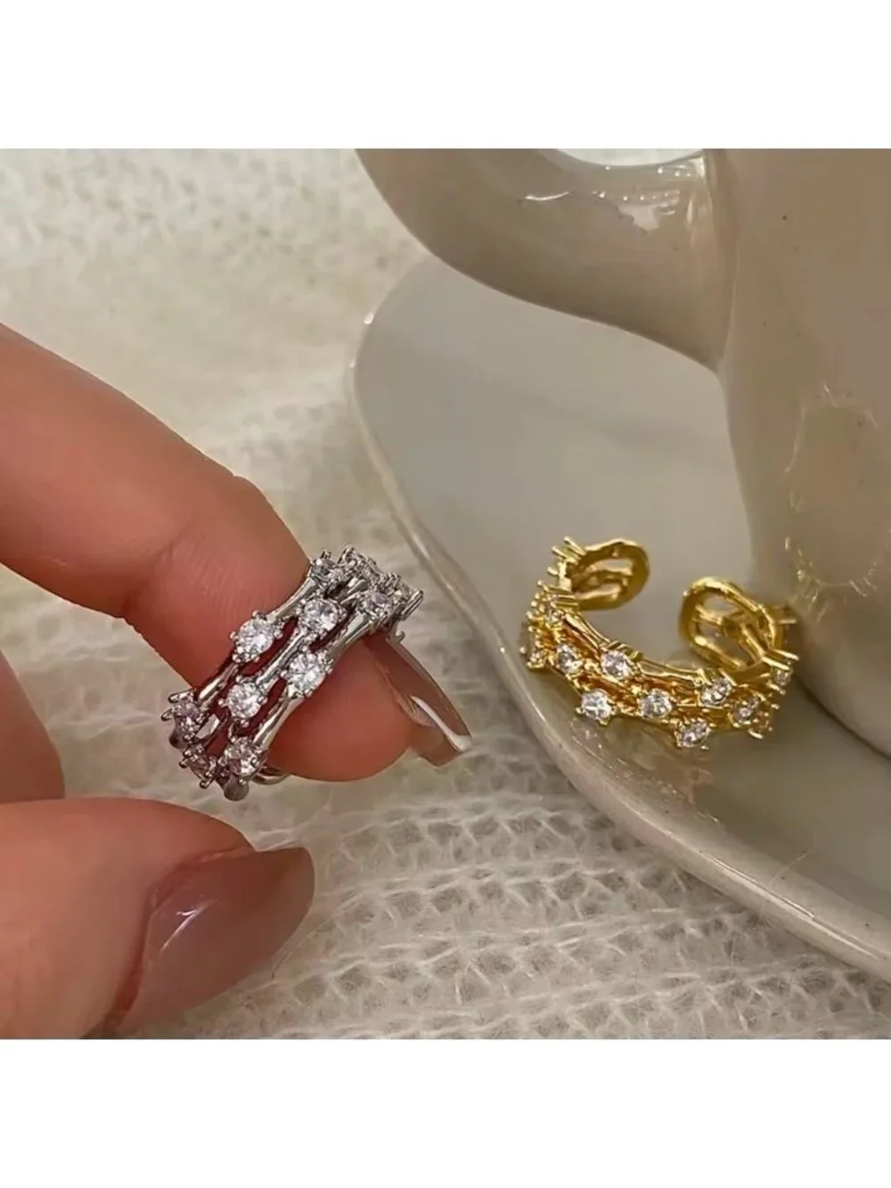Gold Pave Link Open Ring